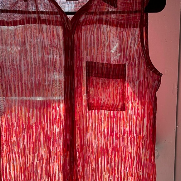 Y2K / Vintage Liz Claiborne Red & Orange Striped Sleeveless Button-Front Top - Picture 3 of 4